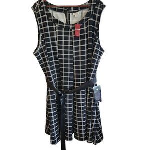 Avenue Checkered Tie Swing Dress + Size 26/28